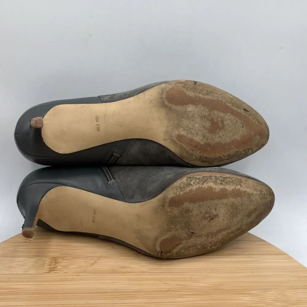 Miss Albright Anthropologie Two-Tone Gray Suede Leather Heel Bootie 8.5 Zip USA